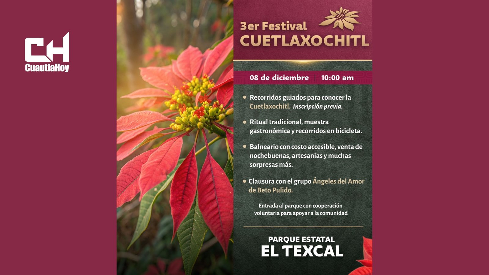 ÁREA NATURAL PROTEGIDA EL TEXCAL SERÁ SEDE DEL TERCER FESTIVAL CUETLAXOCHITL.